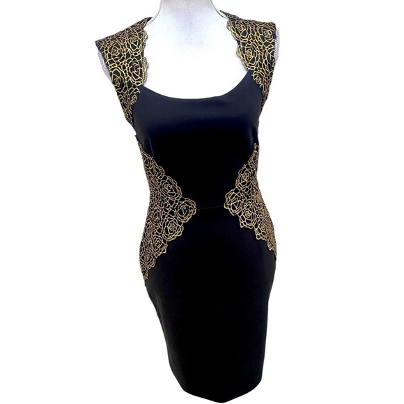 ERIN by Erin Fetherston Dresses & Skirts - NWT Erin black & gold rosette embroidery fitted short sleeve pint dress size 4